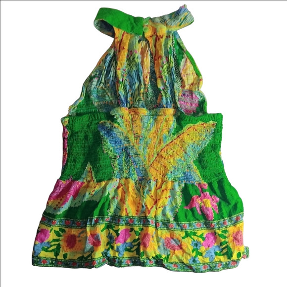 Cynthia Rowley Green and Yellow Camisole with Halter Neck - Picture 3 of 4